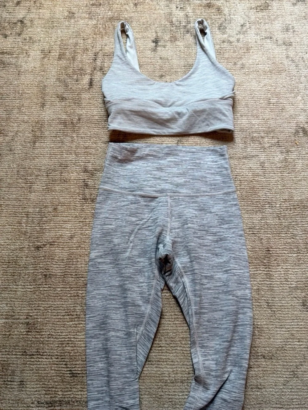 lululemon athletica Heathered Light Gray Leggings & Sports Bra Set